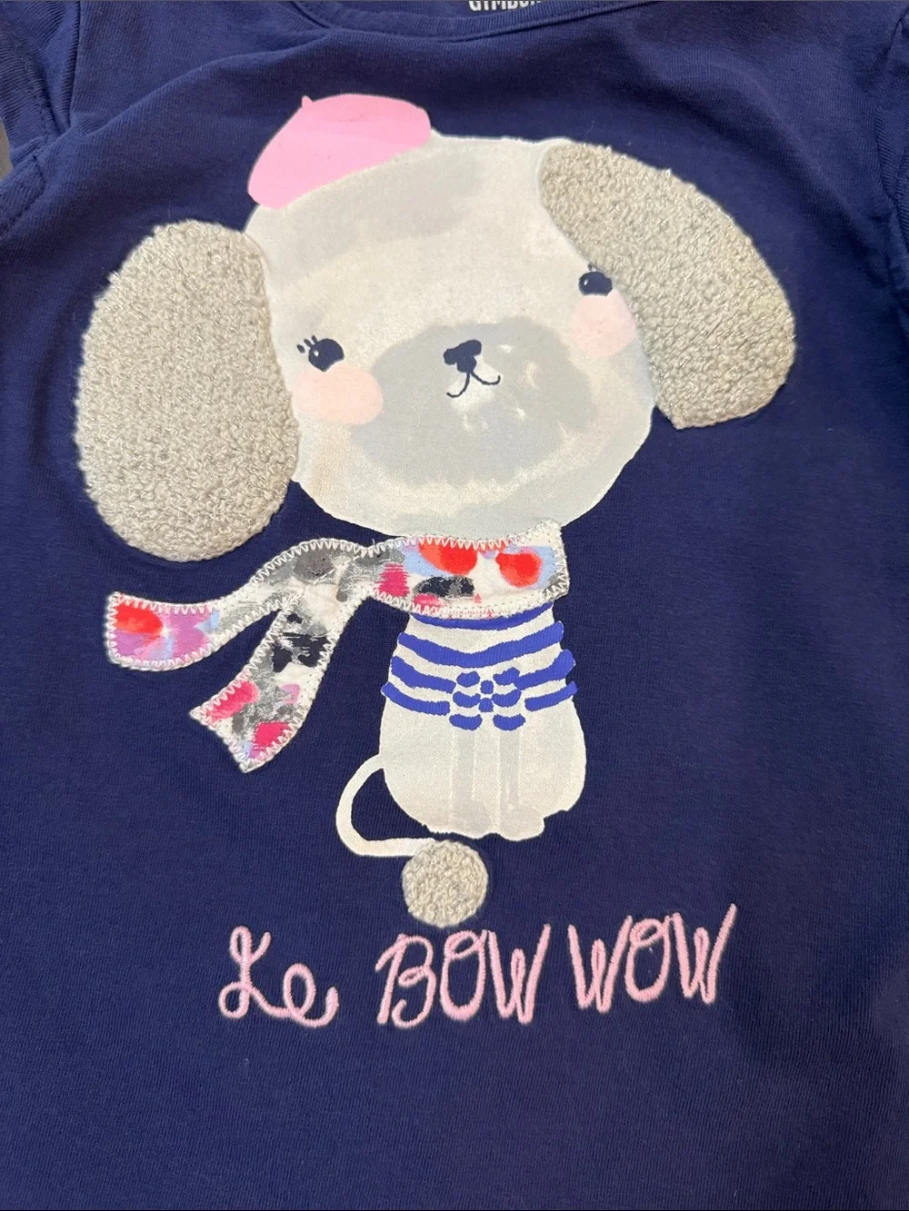 Gymboree Navy Dog Graphic Top with Multi-Stripe Pink & Red Leggings Set